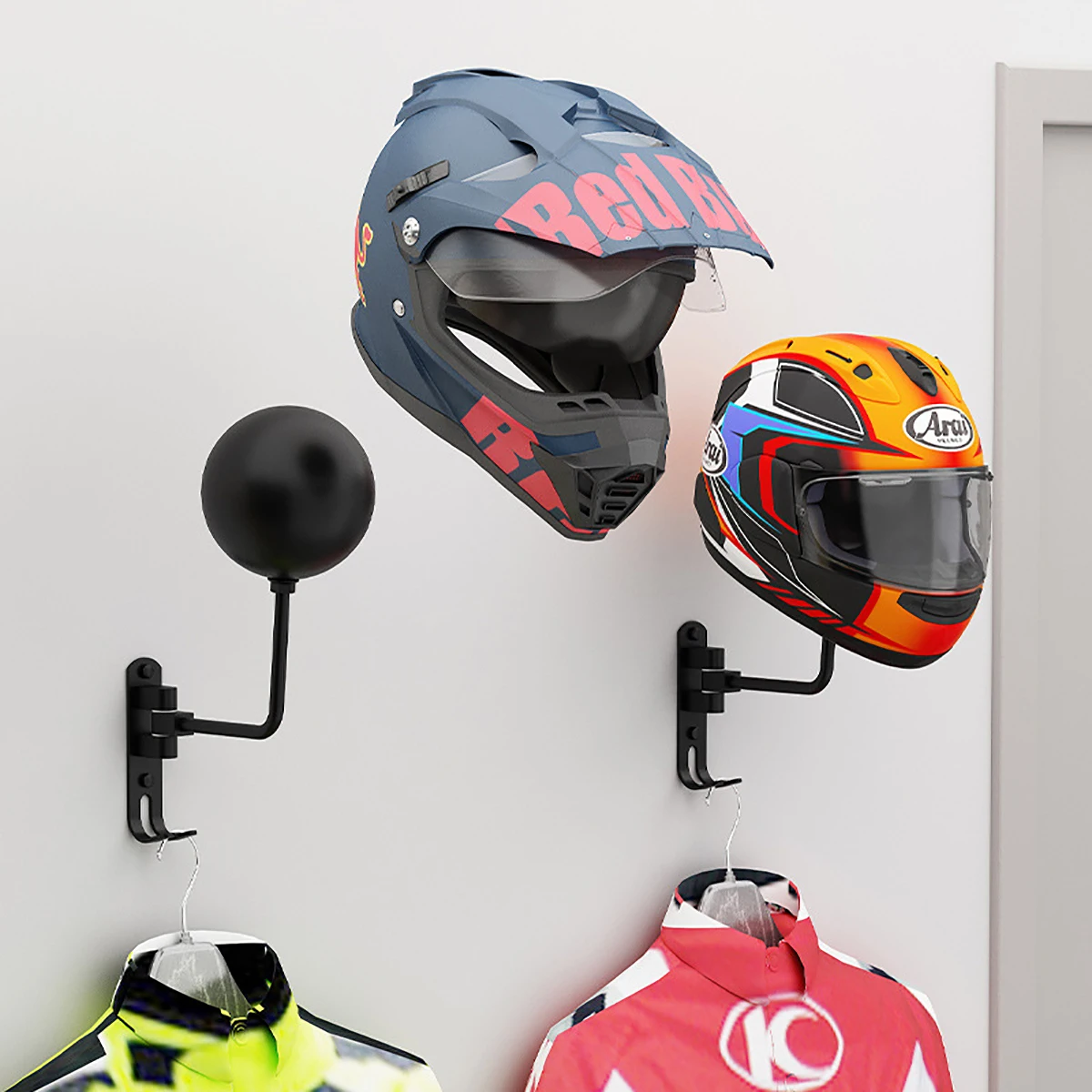 Cycling Gear Wall Hanger - Wandmontage metalen motorhelmrek - Verstelbare fiets-
