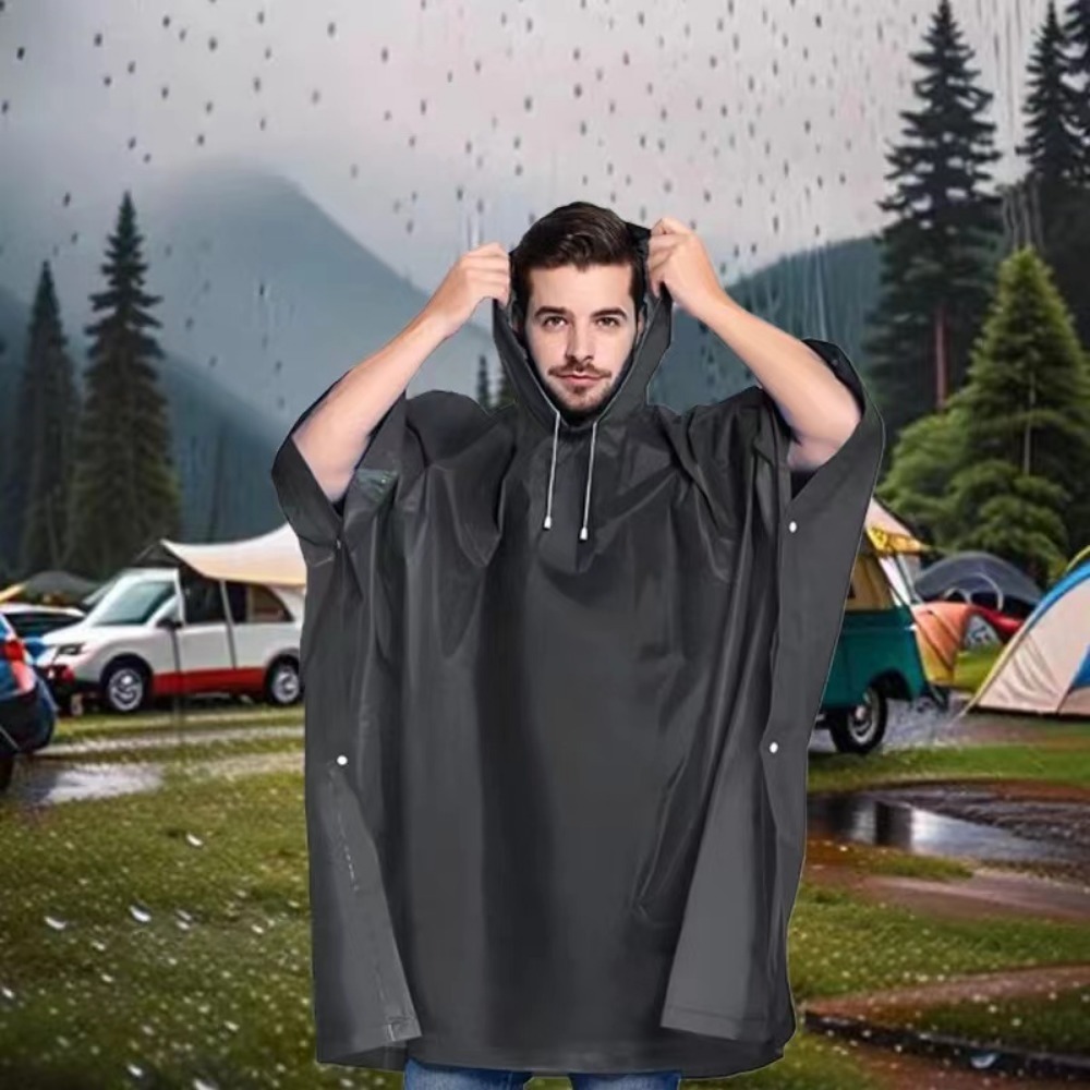 Cycling Gear Rain - Zwarte mode volwassen waterdichte lange regenjas